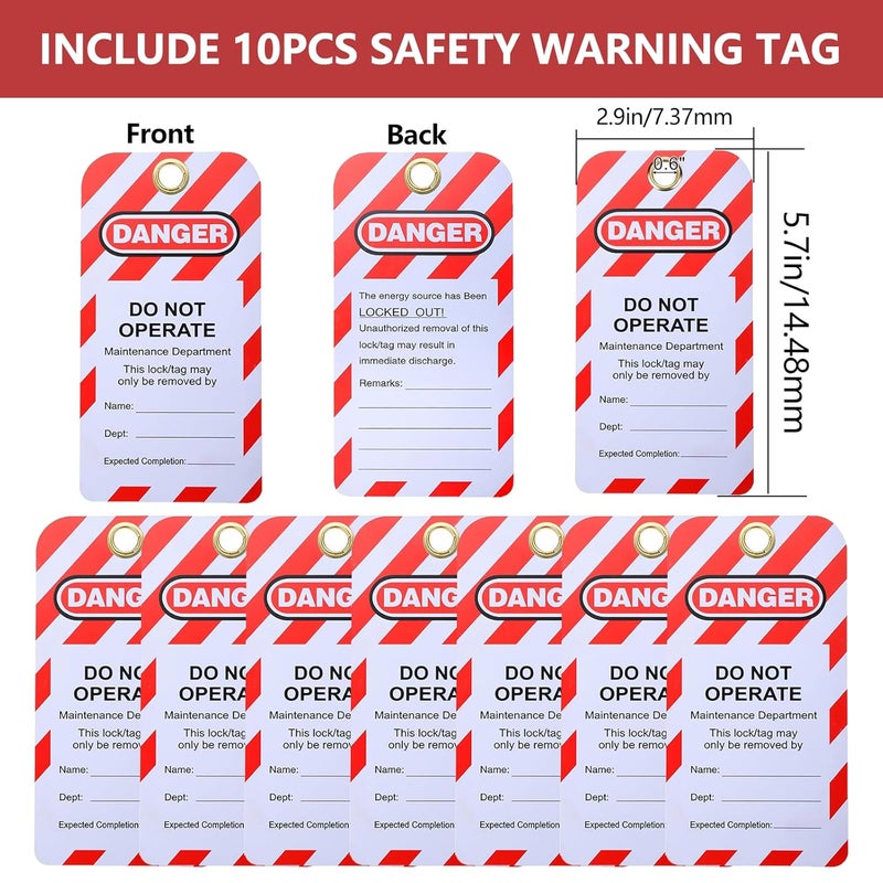 Allucky Lockout Tagout Locks, 10pcs Safety Locks Keyed Differently(Come with 1pcs Master Key) & 10pcs Lockout Tagout Tags, Lock Out Tag Out Padlocks Set, 2 Keys Per Lock(No.1-10) - Image 3